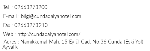 Cunda Dalyan Hotel telefon numaralar, faks, e-mail, posta adresi ve iletiim bilgileri